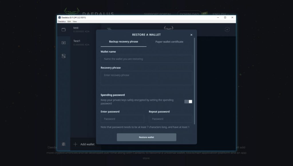 DAEDALUS WALLET: Download wallet and blockchain Cardano ADA